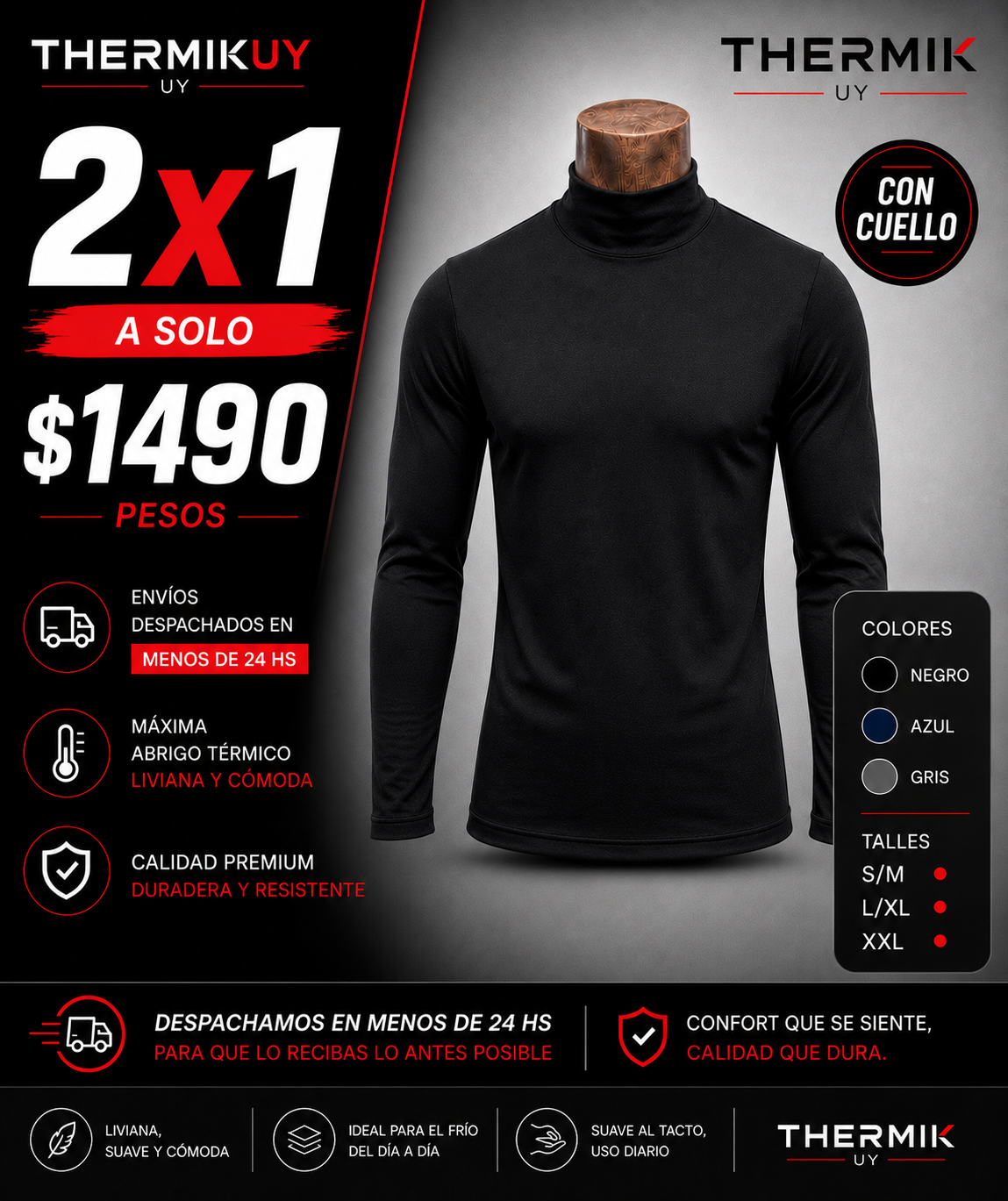 2x1 Térmica Premium Con Cuello Hombre | Máximo Abrigo + Ultra Cómoda