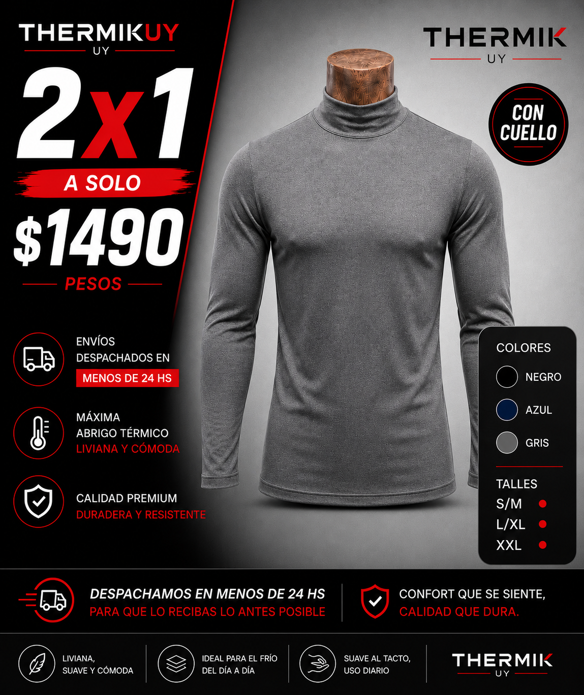 2x1 Térmica Premium Con Cuello Hombre | Máximo Abrigo + Ultra Cómoda